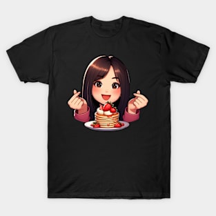 Girl Strawberry Pancakes Korean Finger Heart T-Shirt